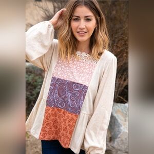 Sugarfox Floral Paisley Tiered Bubble Sleeve Lace Top Size Large